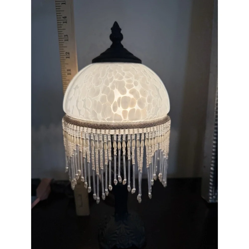 Vintage BEADED BEADS PEARLS LAMPSHADE LAMP ROSES LEAVES APPROX 13 1/2